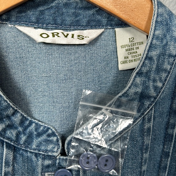 Orvis Denim Shirt Dress With Pleated Accent Top, Pockets, Womens Size 12 - Picture 9 of 15